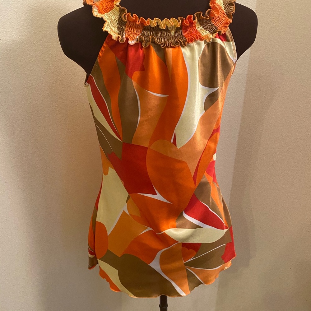 Be Yourself orange & gold sleeveless blouse Size M - Picture 3 of 5